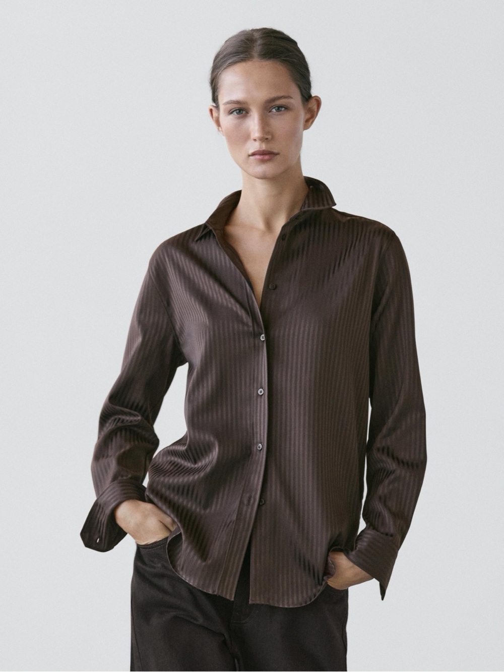 New Massimo Dutti Women’s Brown Striped Shirt - S